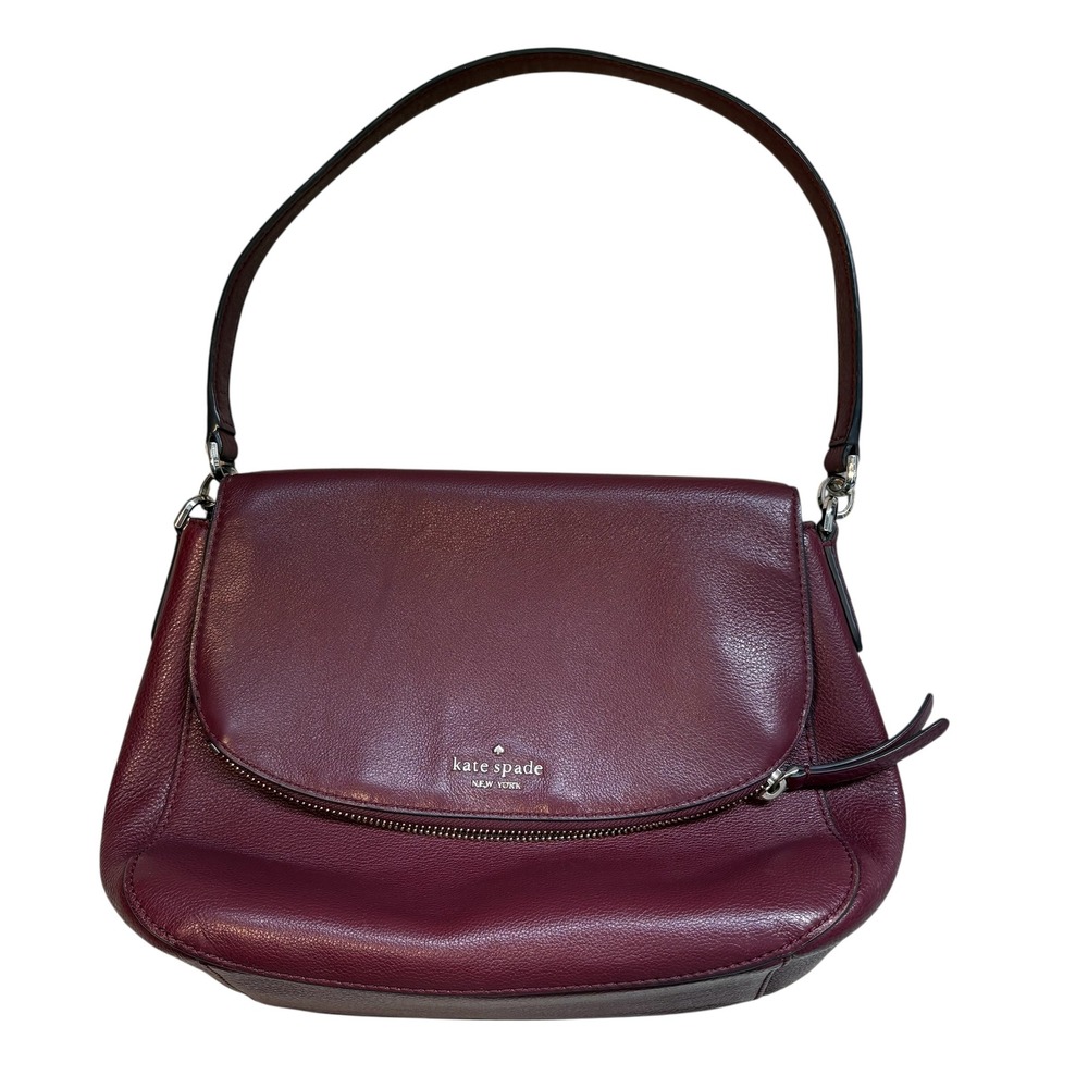 Kate Spade Jackson Medium‎ Flap Cherrywood Pebbled Leather Purse Shoulder S338